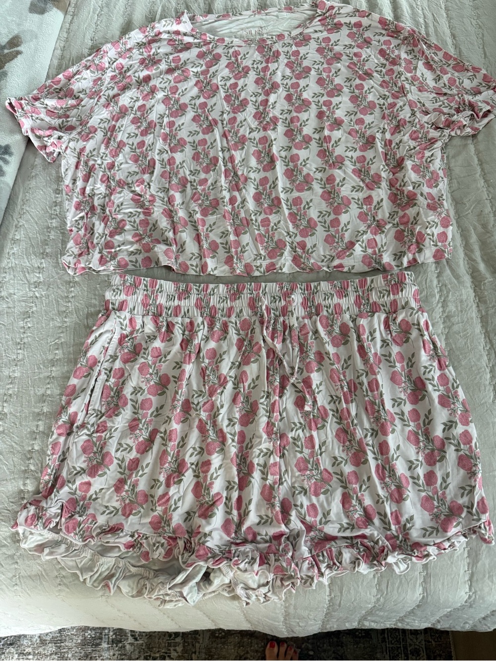 Women's Floral Pink Cream Short PJ Set